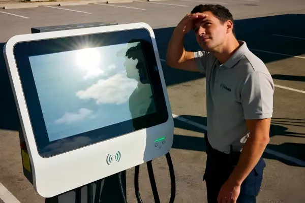 Industrial displays for EV charging stations assessed for sun direction and mounting angle