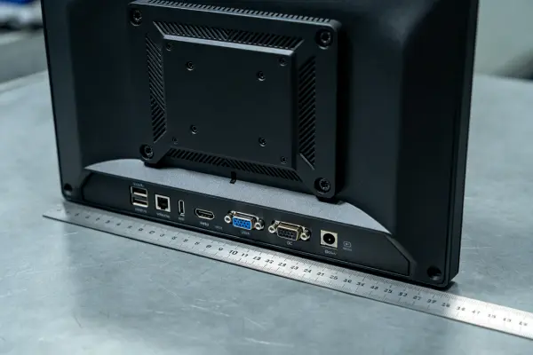 Industrial monitor datasheet dimensions for depth connectors and mounting holes
