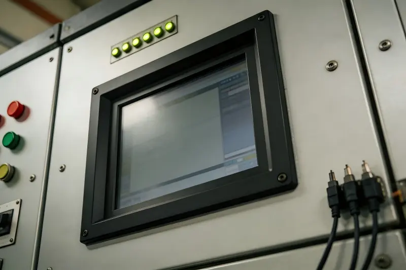 Industrial panel mount monitor mechanical installation Industrial panel mount monitor installed in an equipment control panel