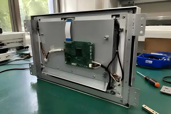 Industrial Open Frame Monitor Components Industrial open frame monitor structure with mounting brackets and display controller