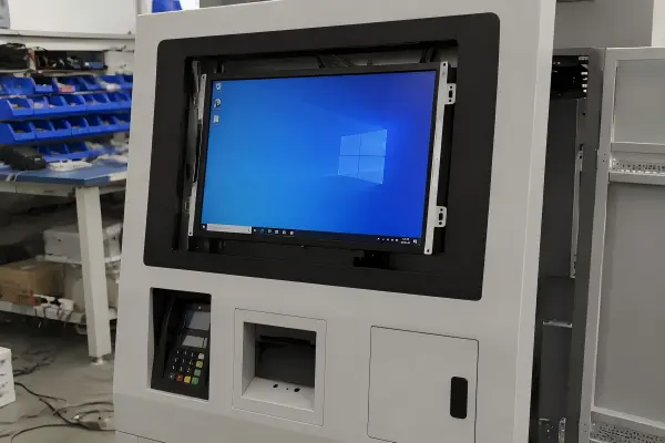 Open Frame Monitor for Kiosk Integration Open frame monitor installed inside a self-service kiosk enclosure