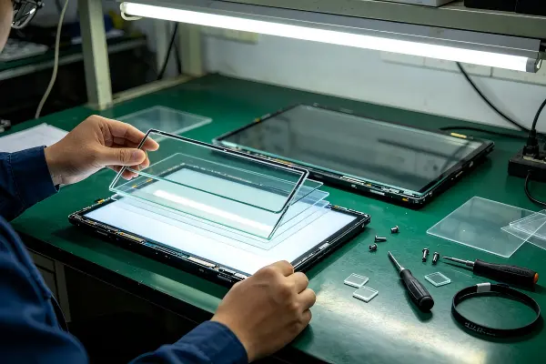 Optical bonding vs air gap layers in an industrial LCD display