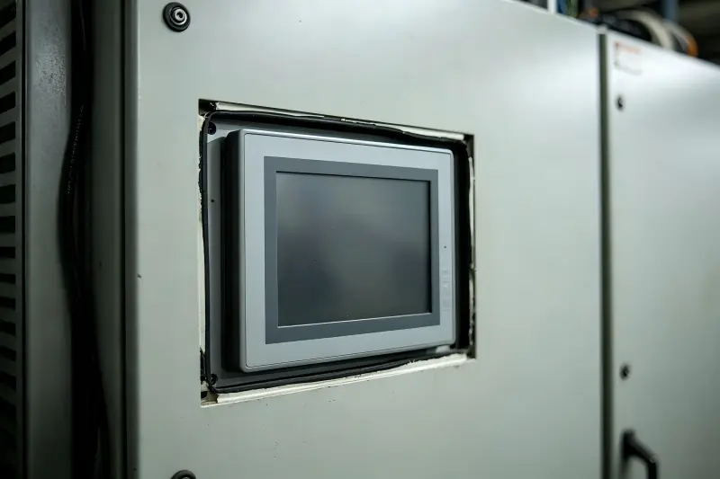 Panel mount monitor installed in industrial enclosure showing bezel and cutout fit panel mount monitor buying guide cutout dimensions