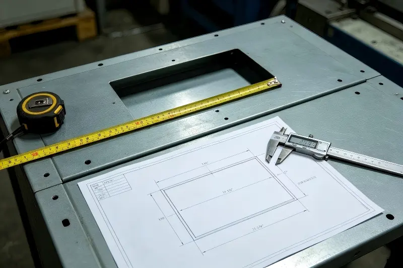 Technical drawing showing panel cutout width height and mounting depth measurements panel mount monitor cutout dimension diagram