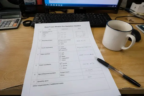 Open Frame Monitor Quotation Checklist Open frame monitor pre-quotation checklist for kiosk and industrial equipment buyers