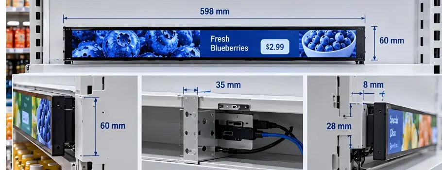 Shelf edge LCD display RFQ specifications Shelf edge LCD displays dimensions and mounting points for an RFQ