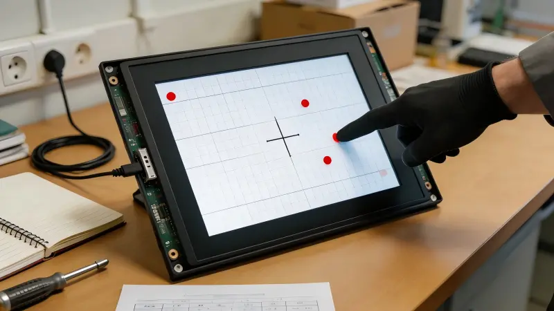 Classifying touch drift on an open frame monitor Touch drift symptom testing on an open frame industrial monitor