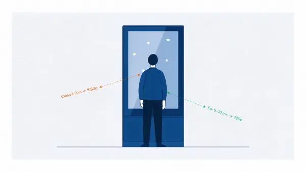 Digital signage viewing distance and resolution choice Viewing distance rule for digital signage: 1080p up close, 720p at range
